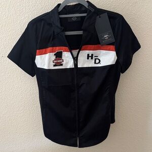 Harley-Davidson Black and Red Short-Sleeve Zip-Up